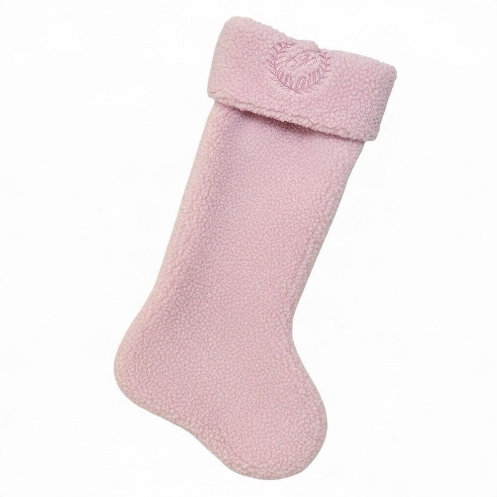 Pink Solid Polyester Christmas Stocking 18 in Hanging Loop Monogram D